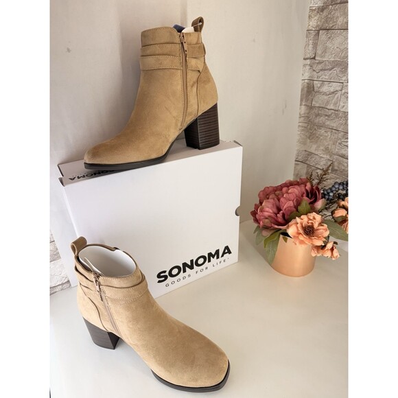 NEW: Sonoma Sonja  Suede Booties Women's 7.5 M Side Zip Ankle Heeled Shoes - Picture 12 of 16